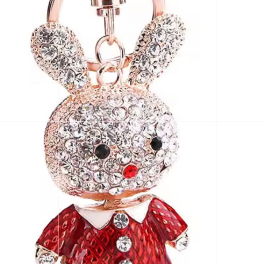 Crystal Bunny Keychain with Red Enamel Dress - Picture 1 of 6